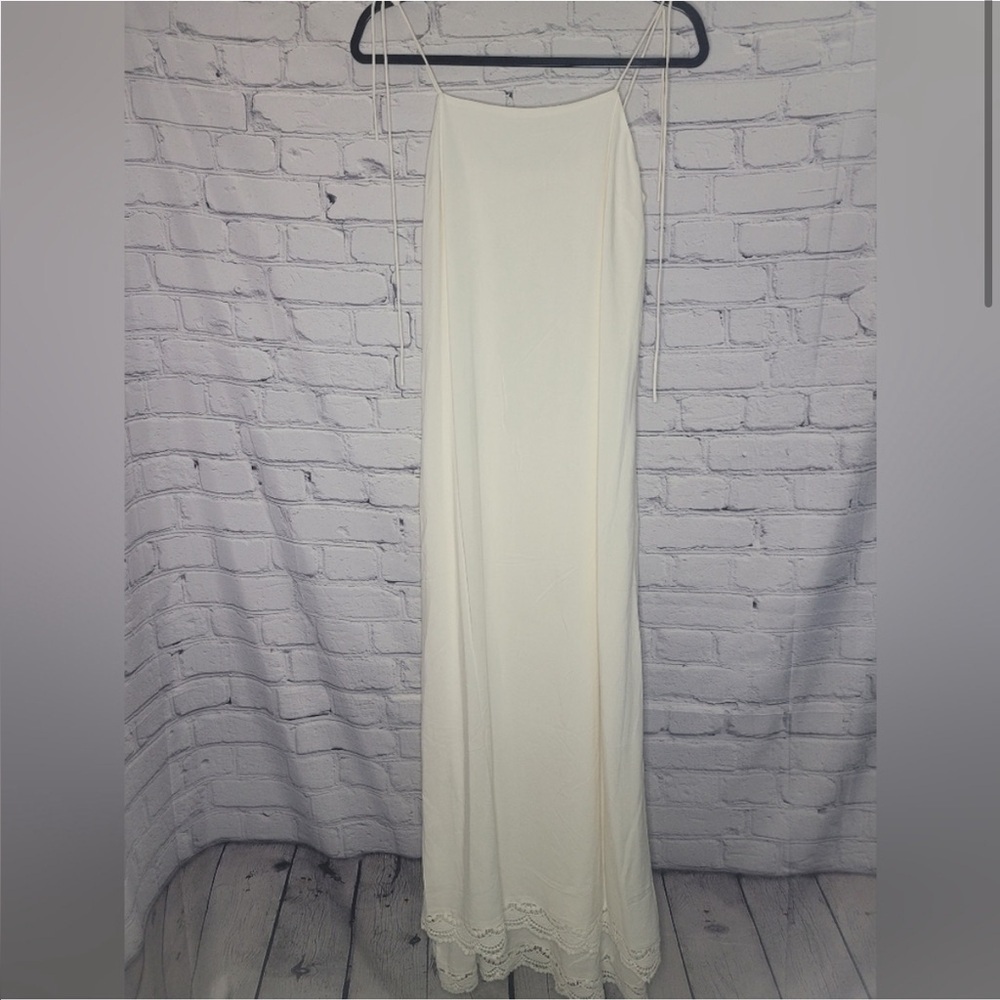 Tavik Cream Maxi Slip Dress with Lace Hem